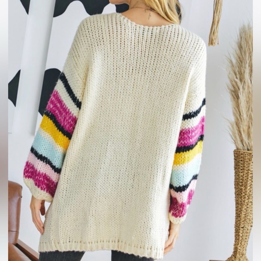 NWOT DAVI & DANI Cream Cardigan with Multicolor Stripes